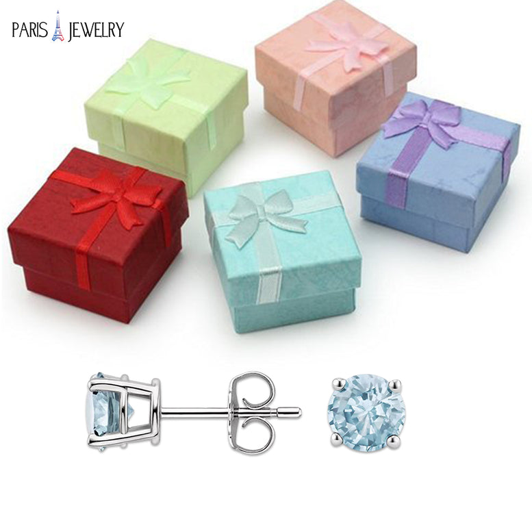 10k White Gold Plated 3 Ct Round Created Aquamarine CZ Stud Earrings