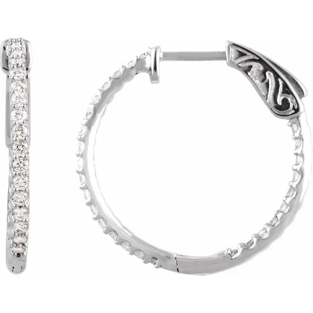 Sterling Silver Imitation White Cubic Zirconia Inside-Outside Hinged Hoop Earrings