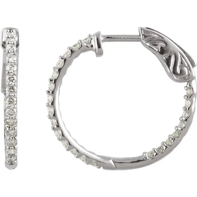 Sterling Silver Imitation White Cubic Zirconia Inside-Outside Hinged Hoop Earrings