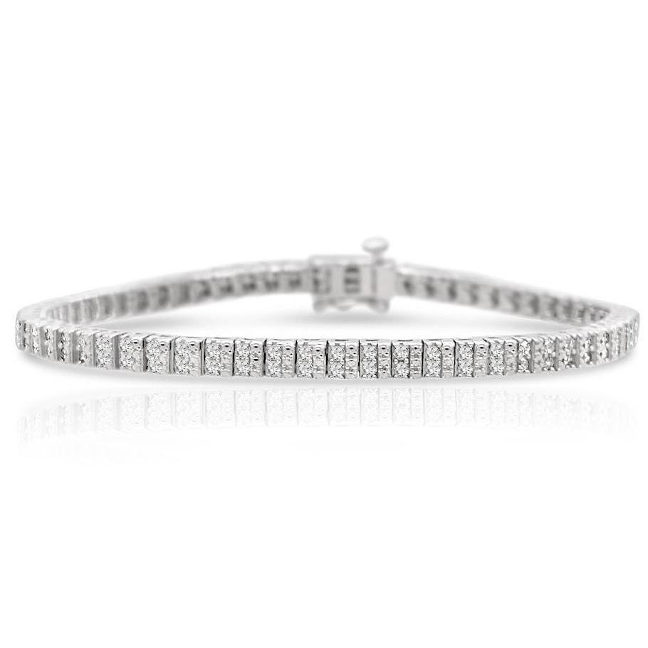 Paris Jewelry 1 Carat Genuine Diamond Double Row Tennis Bracelet in Sterling Silver