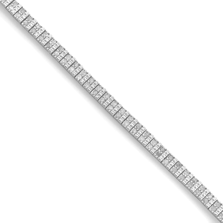 Paris Jewelry 1 Carat Genuine Diamond Double Row Tennis Bracelet in Sterling Silver