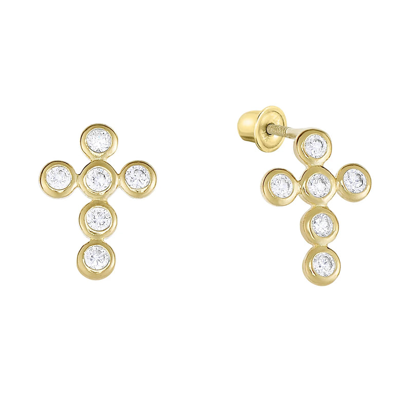 14k Gold CZ Cross Stud Earrings