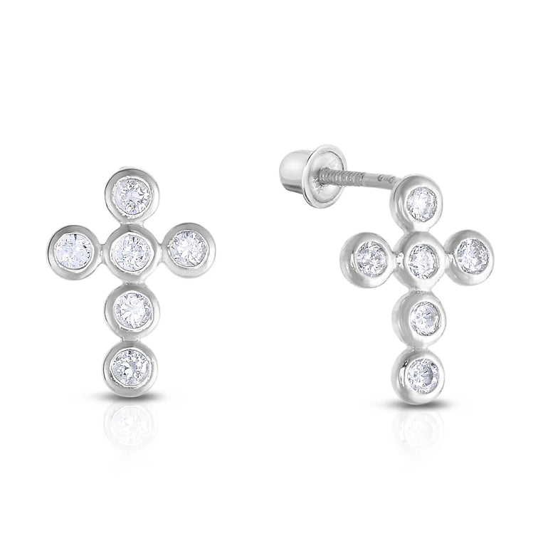 14k Gold CZ Cross Stud Earrings