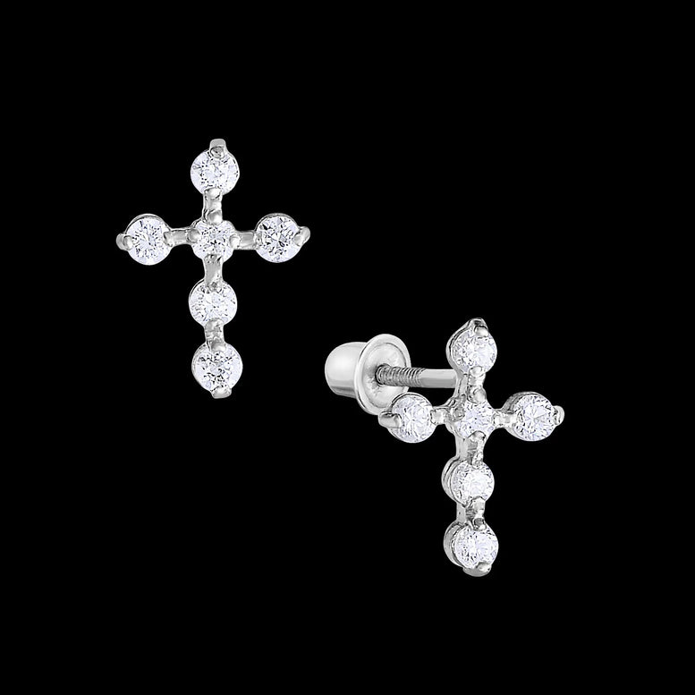 14k White Gold CZ Cross Stud Earring