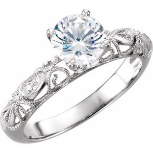 14K White Gold 6.5 mm Round .03 CTW Natural Diamond Semi-Set Engagement Ring