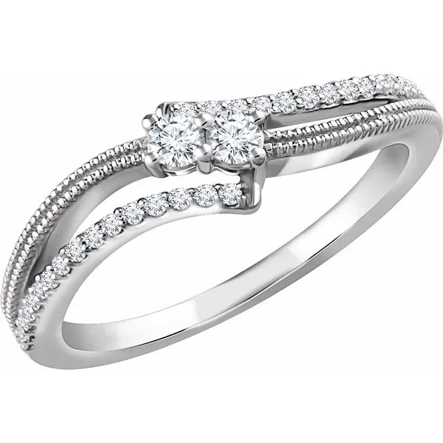 14K White Gold 1/4 CTW Natural Diamond Two-Stone Ring