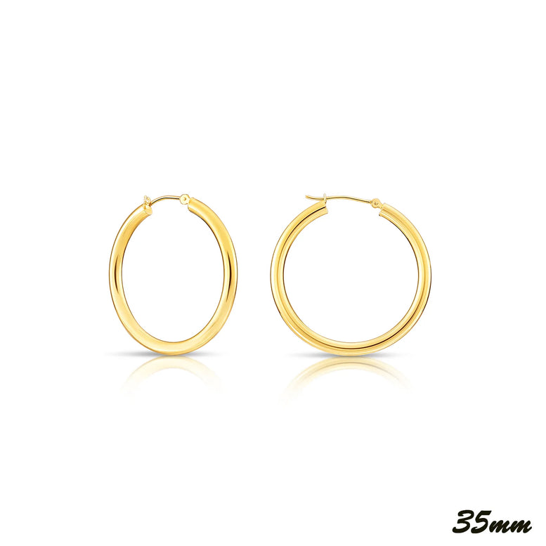 14K Yellow Gold Plain Hoops - 3MM Tube