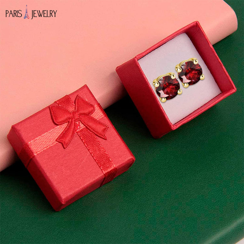 24k Yellow Gold Plated 2 Cttw Created Garnet CZ Round Stud Earrings