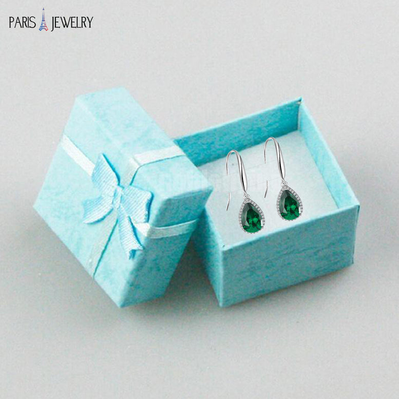 14k White Gold Plated 2 Ct Created Emerald CZ Teardrop Earrings
