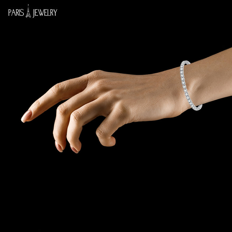 18k White Gold 8 Carat Created White Sapphire CZ Adjustable Tennis Bracelet Plated