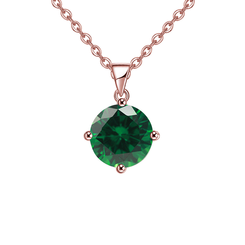 18K Rose Gold 2 Carat Created Emerald Round Stud Necklace Plated 18 inch