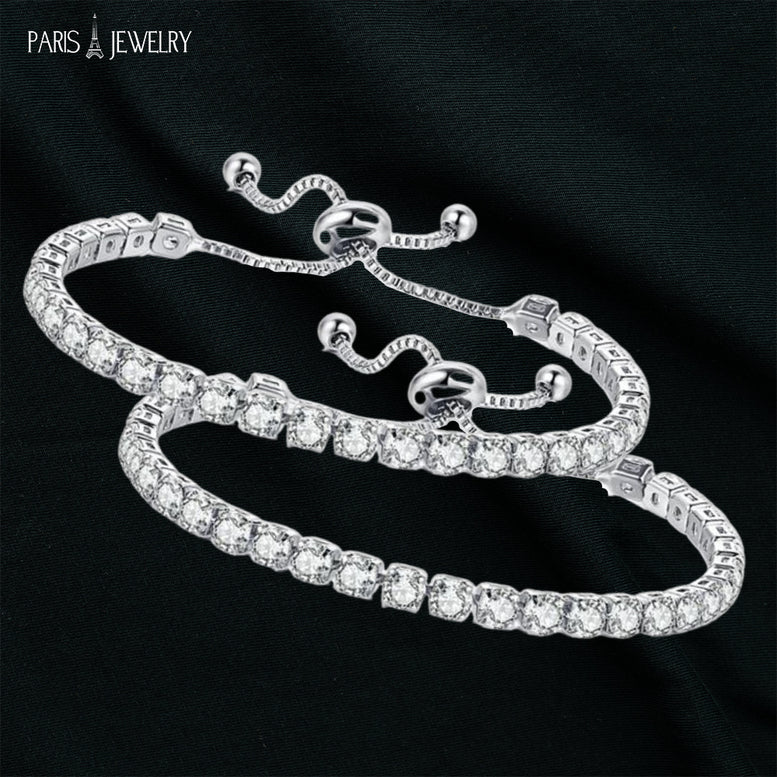 18k White Gold 8 Carat Created White Sapphire CZ Adjustable Tennis Bracelet Plated
