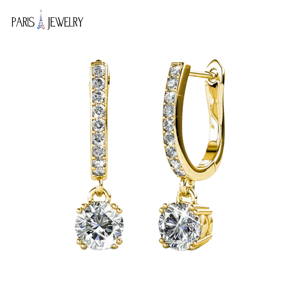Paris Jewelry 18K Yellow Gold 4Ct Created White Sapphire Dangling Earrings Plated
