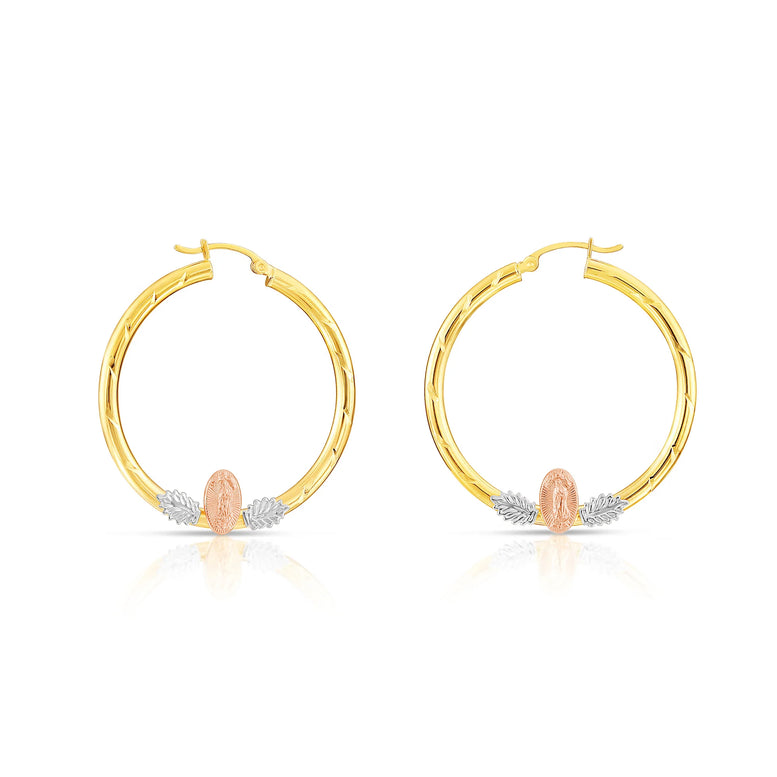 14k Tri Color Gold Hoop with Guadeloupe and Diamond Cut