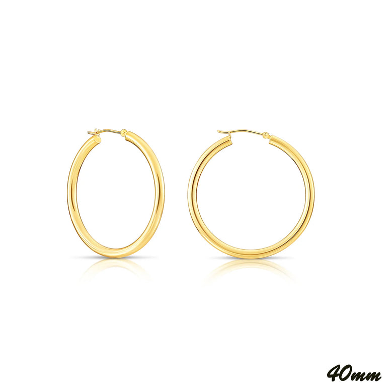 14K Yellow Gold Plain Hoops - 3MM Tube