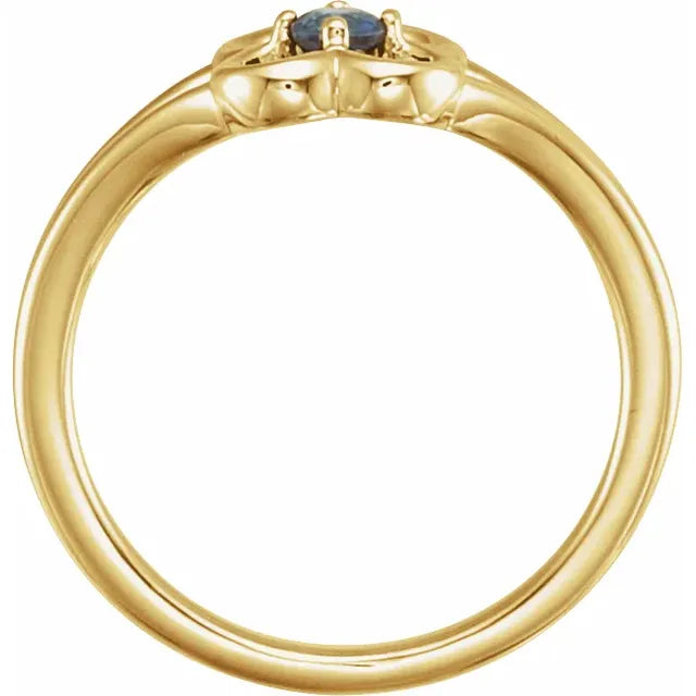 14K Yellow Gold Natural Blue Sapphire Youth Flower Ring