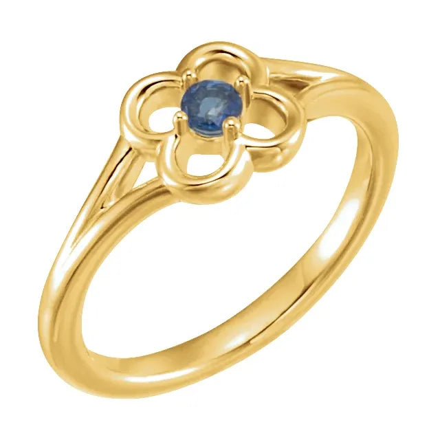 14K Yellow Gold Natural Blue Sapphire Youth Flower Ring