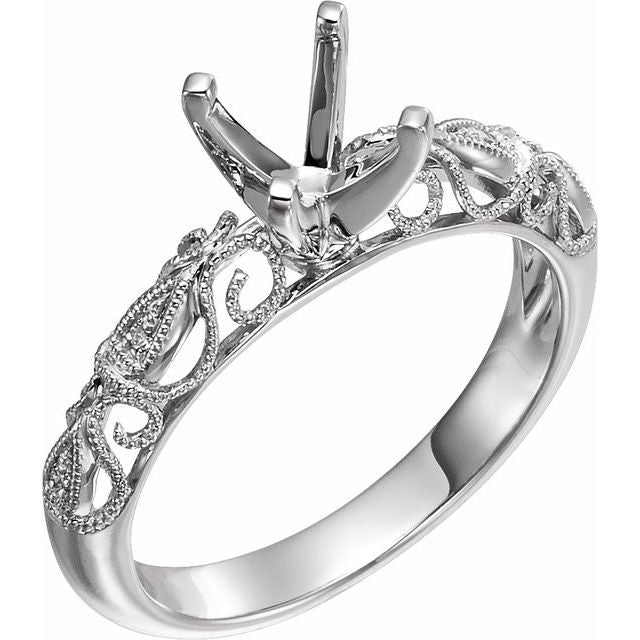 14K White Gold 6.5 mm Round .03 CTW Natural Diamond Semi-Set Engagement Ring