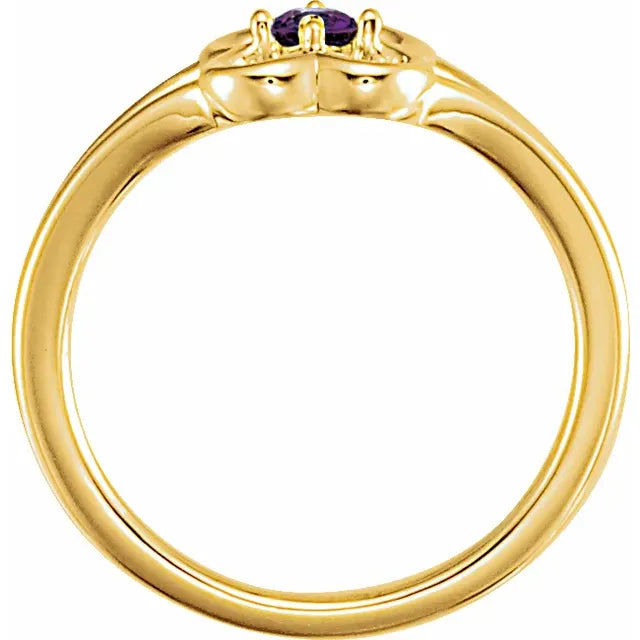 14K Yellow Gold Natural Amethyst Youth Flower Ring