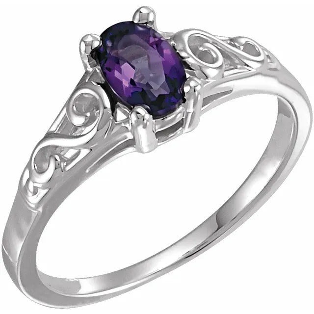Sterling Silver February Youth Imitation Birthstone Ring