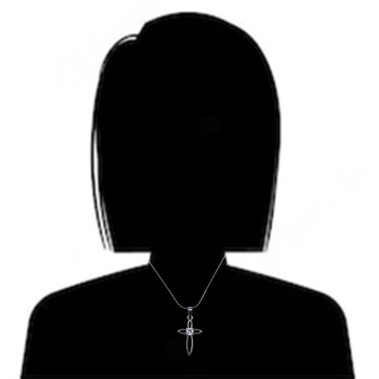 18K White Gold 2 ct Created Diamond CZ Cross Stud Necklace Plated 18 inch