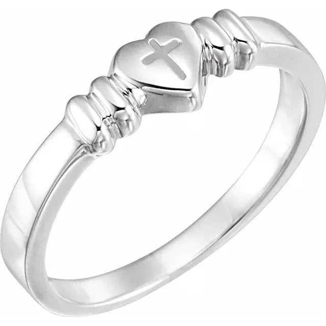 14K White Gold Heart & Cross Chastity Ring