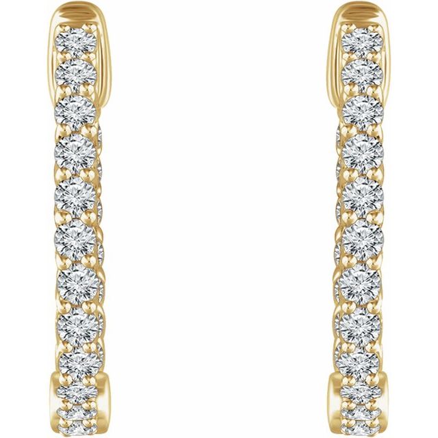 14K Yellow Gold 1 CTW Natural Diamond Inside-Outside Hoop Earrings