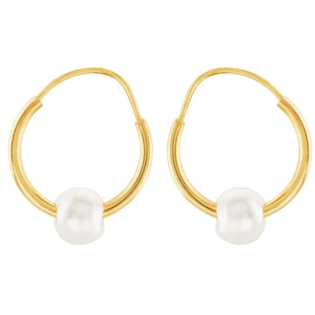 14K Yellow Gold Youth Freshwater Cultured Pearl Huggie Earrings