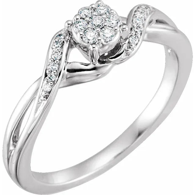 10K White Gold 1/8 CTW Natural Diamond Cluster Promise Ring