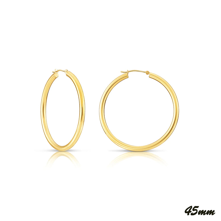 14K Yellow Gold Plain Hoops - 3MM Tube