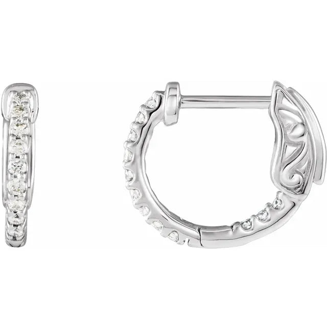 14K White Gold 1/4 CTW Natural Diamond Inside-Outside Hinged Hoop Earrings