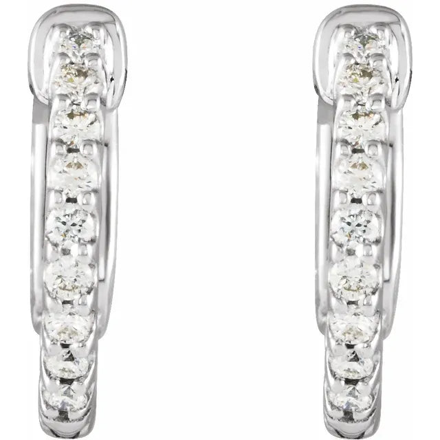 14K White Gold 1/2 CTW Natural Diamond Inside-Outside Hinged Hoop Earrings