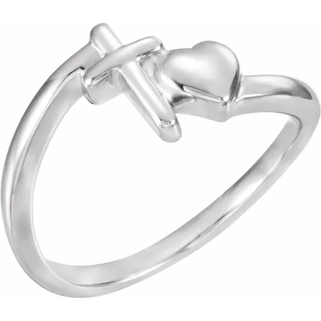 14K White Gold Cross & Heart Chastity Ring