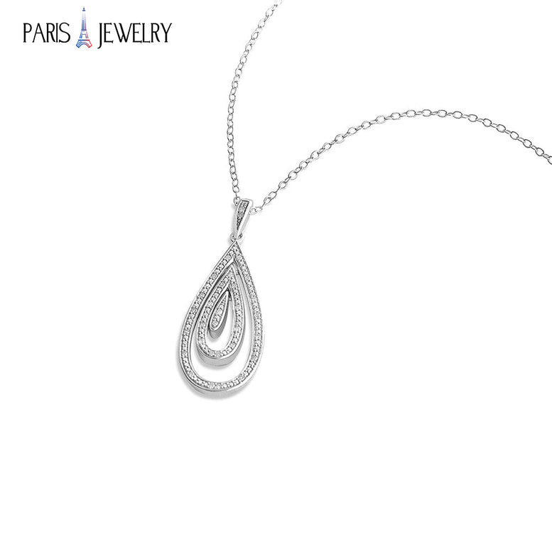 Paris Jewelry 1/8 Carat Genuine Diamond Dangle Pendant in Sterling Silver with 18" Chain