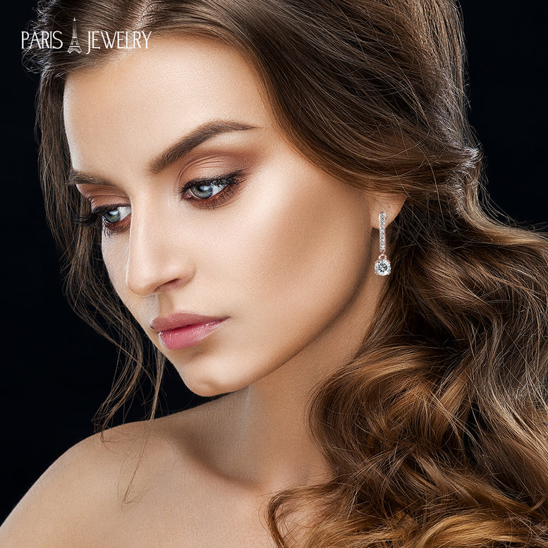 Paris Jewelry 18K Rose Gold Dangling Earrings with Paris Crystals Plated