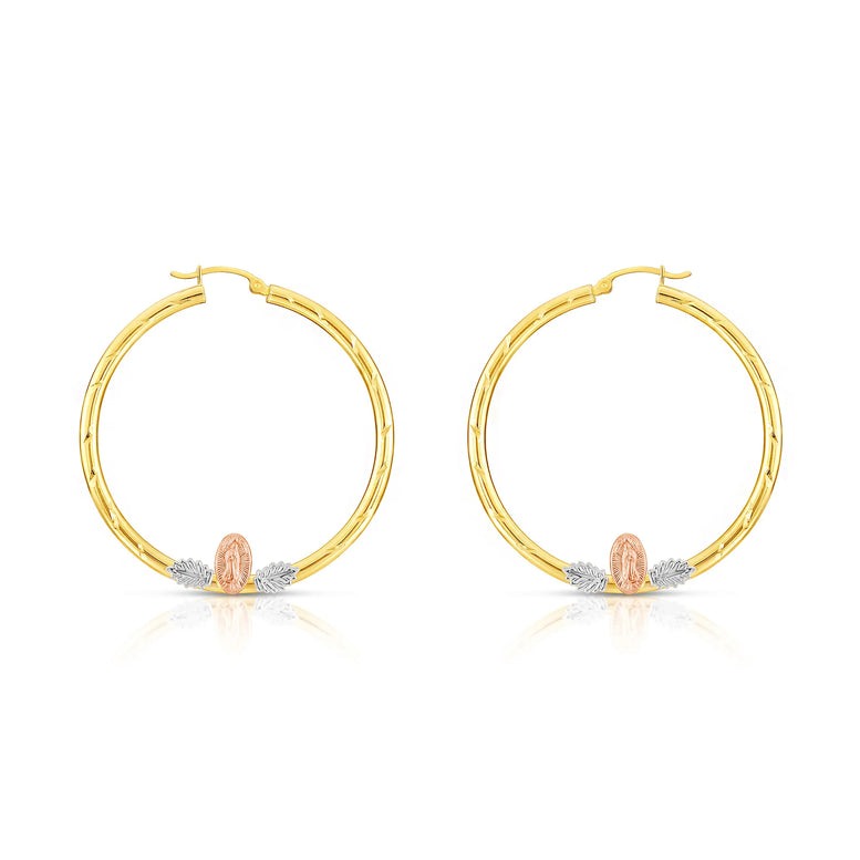 14k Tri Color Gold Hoop with Guadeloupe and Diamond Cut