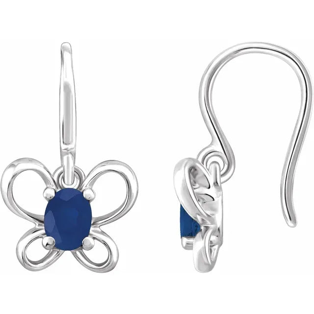 14K White Gold Oval September Youth Butterfly Birthstone Earrings