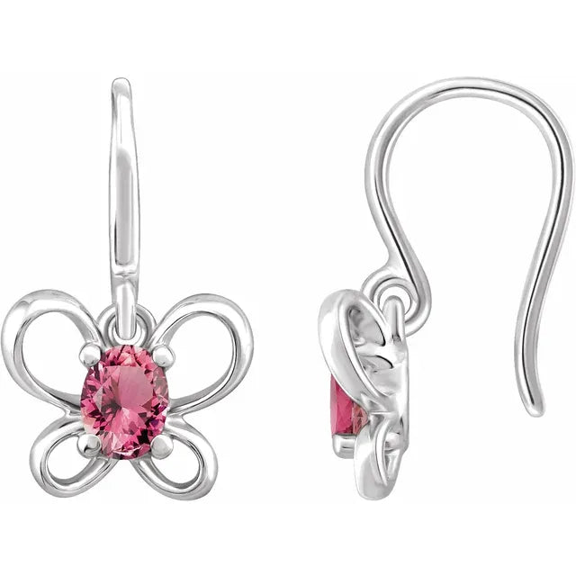 14K White Gold Oval October Youth Butterfly Birthstone Earrings