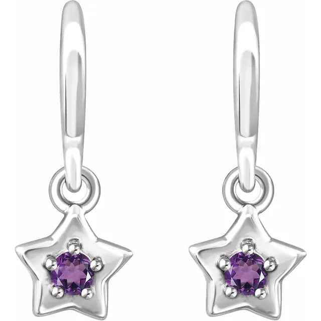 14K White Gold Round February Youth Star Birthstone Earrings