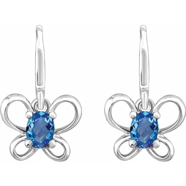 14K White Gold Oval December Youth Butterfly Birthstone Earrings