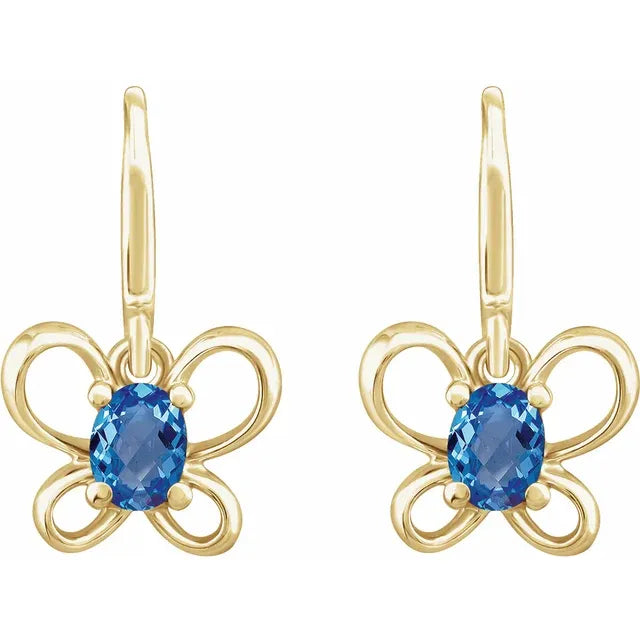 14K Yellow Gold Oval December Youth Butterfly Birthstone Earrings
