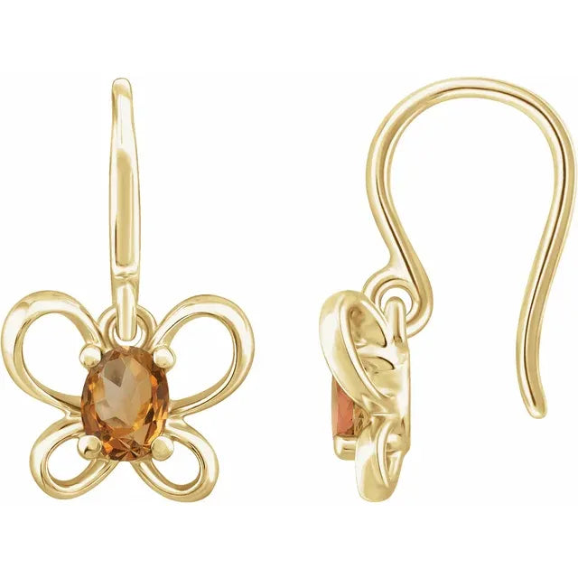 14K Yellow Gold Oval November Youth Butterfly Birthstone Earrings