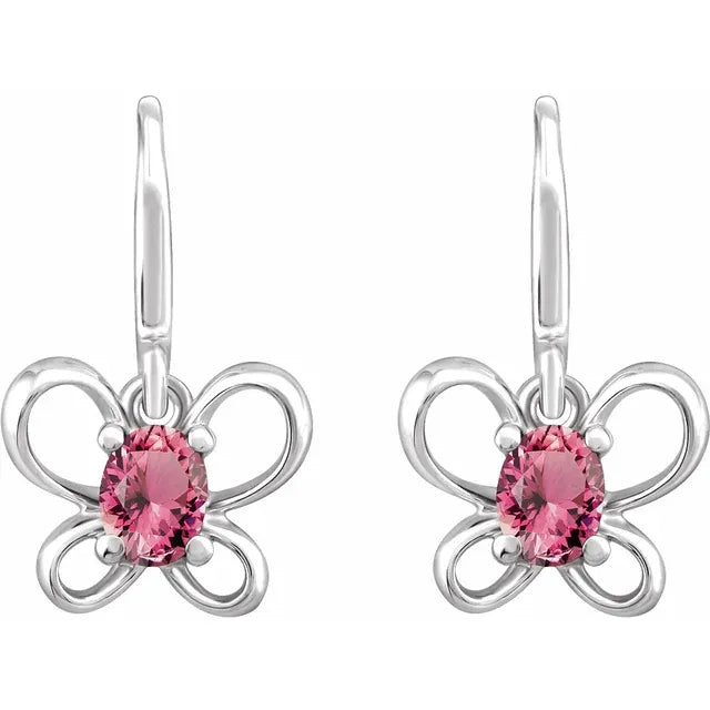 14K White Gold Oval October Youth Butterfly Birthstone Earrings