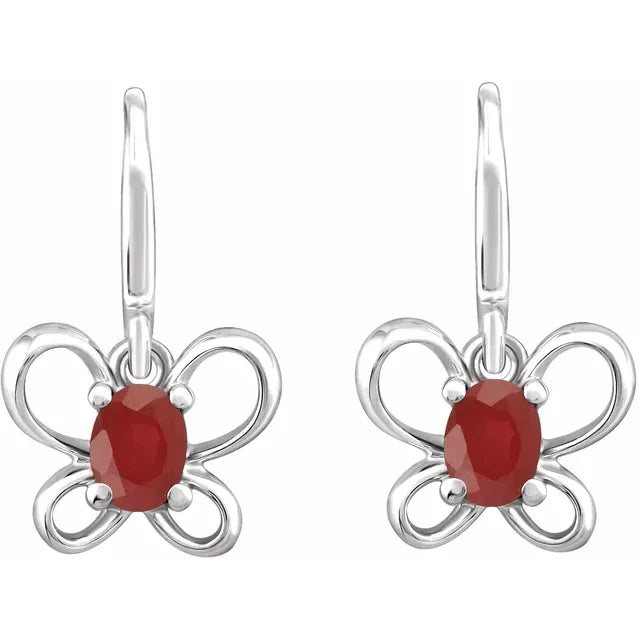 14K White Gold Oval July Youth Butterfly Birthstone Earrings