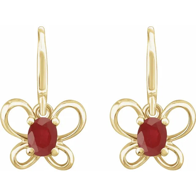 14K Yellow Gold Oval July Youth Butterfly Birthstone Earrings
