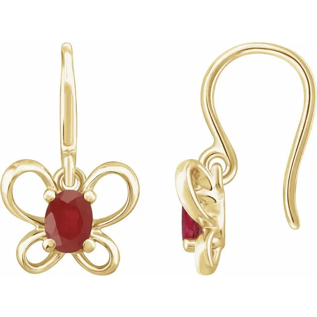 14K Yellow Gold Oval June Youth Butterfly Birthstone Earrings