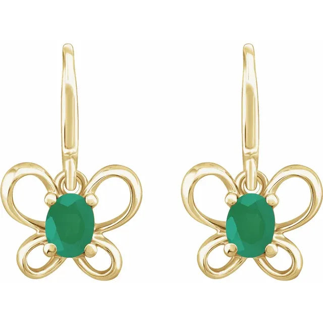 14K Yellow Gold Oval May Youth Butterfly Birthstone Earrings