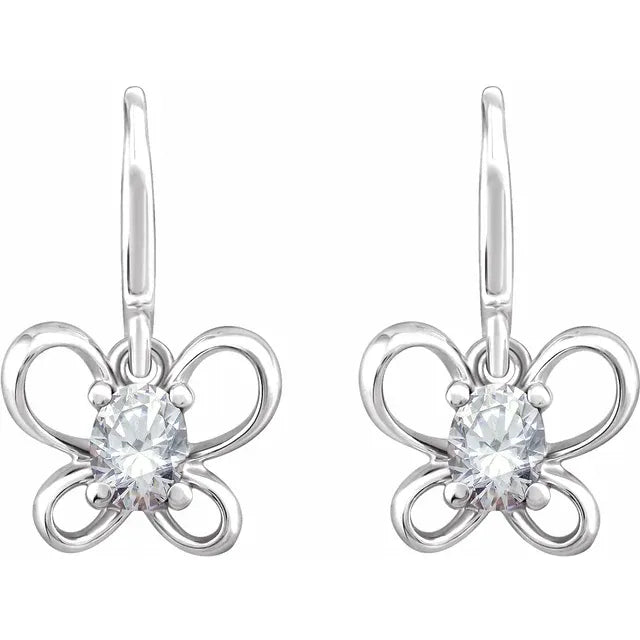 14K White Gold Oval April Youth Butterfly Birthstone Earrings