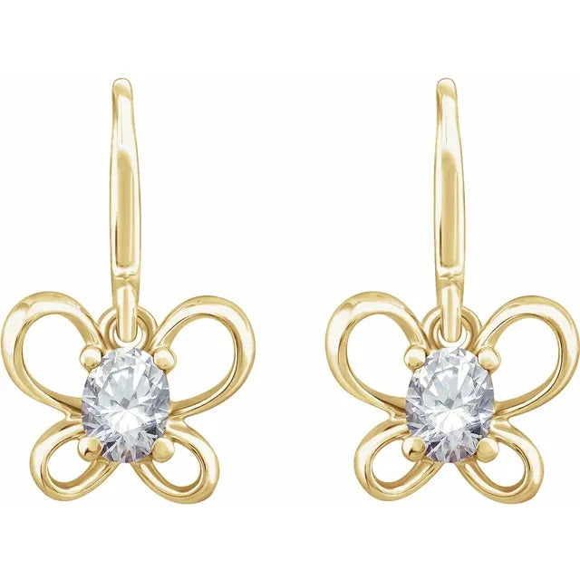 14K Yellow Gold Oval April Youth Butterfly Birthstone Earrings