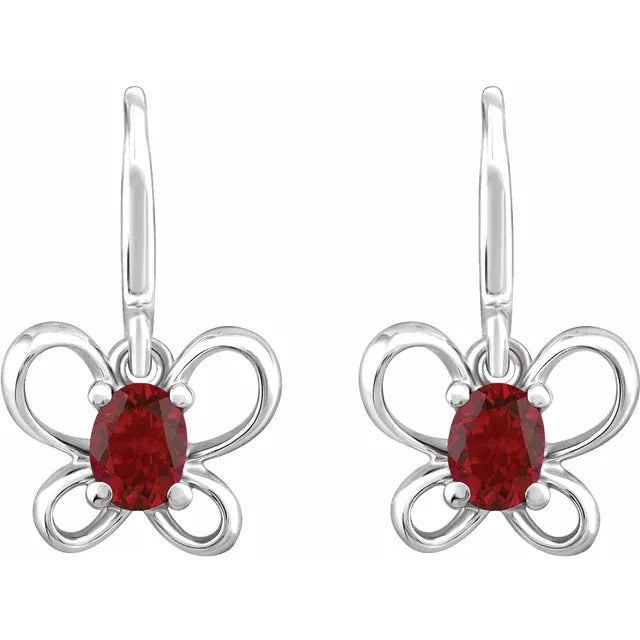 14K White Gold Oval January Youth Butterfly Birthstone Earrings